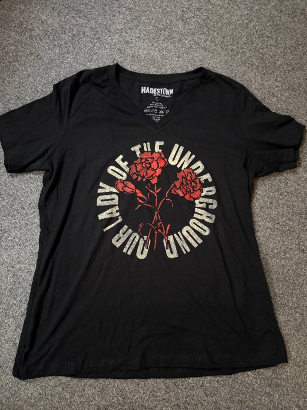Hadestown Broadway V-neck T-shirt Black Size Large NWOT